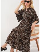 Big Dart Rochie midi - HiCCUP - Decolteu in V - Textil - Maro - Maro nuc