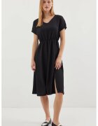 Big Dart Rochie midi tricotata texturata - decolteu in V - crapatura - poliester - Negru -