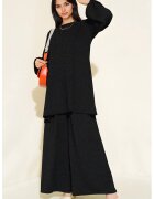 Big Dart Set doua piese - HiCCUP - tunica texturata cu maneca lunga si pantaloni cu croi larg - negru - jerseu