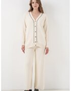 Big Dart Set tricotat - cardigan cu decolteu in V - pantaloni cu picior larg - ecru -