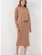 Big Dart Set tricotat fusta si pulover maro camel - tricot -