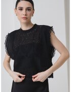 BOSS Bluza crop cu perforatii - Negru