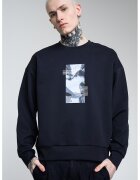 BOSS Bluza de trening cu decolteu la baza gatului si imprimeu logo - Alb/Bleumarin