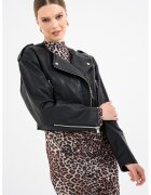 BOSS Jacheta biker din piele - Negru