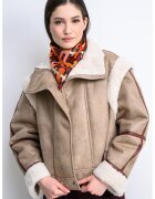 BOSS Jacheta scurta din piele ecologica cu garnituri din material sintetic - Maro scortisoara/Maro camel