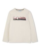 BOSS Kidswear Bluza din bumbac cu decolteu la baza gatului si logo - Alb fildes