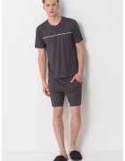 BOSS Pijama cu pantaloni scurti si logo pe piept - Gri inchis