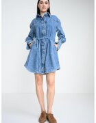 BOSS Rochie-camasa din denim cu cordon in talie si buzunare laterale - Albastru melange