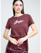 BOSS Tricou cu decolteu la baza gatului si logo - Visiniu