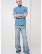 BOSS Tricou din amestec de in - Albastru lavanda
