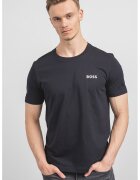 BOSS Tricou din bumbac cu decolteu rotund si logo discret - Albastru ultramarin
