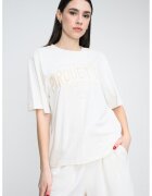 BOSS Tricou lejer cu imprimeu text pe partea din fata - Alb fildes