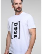 BOSS Tricou relaxed fit cu imprimeu logo frontal Iconic - Negru/Alb optic