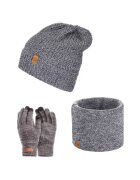 Broedrene Set 3 in 1 barbati - Brodrene - Caciula + fular tip guler + manusi - Acril - Circumferinta 56-60 cm - Gri deschis