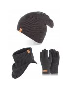 Broedrene Set caciula cu fular si manusi barbati Brodrene - Acril - Gri inchis