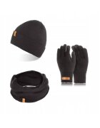 Broedrene Set caciula - manusi si fular barbati - Brodrene - Acril - Dimensiune universala - Negru