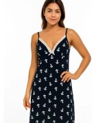 Bumbacel 100 COTTON Camasa de noapte cu bretele si imprimeu floral - din bumbac - Albastru