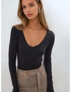 Busem Bluza dama - mulata - maneca lunga - decolteu in V - negru - jerseu