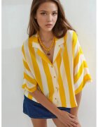 Busem Camasa dama croiala relaxata - dungi - galben lamaie/alb - textil