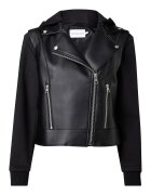 Calvin Klein Jeans Jacheta biker de piele ecologica cu gluga - Negru