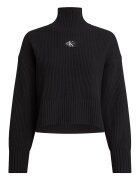 Calvin Klein Jeans Pulover crop din tricot cu striatii - Negru