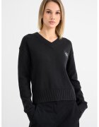 Calvin Klein Jeans Pulover cu decolteu in V si maneci cazute - Negru