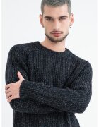 Calvin Klein Jeans Pulover tricotat cu decolteu la baza gatului - Negru melange