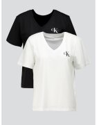 Calvin Klein Jeans Set de tricouri cu decolteu in V si logo - 2 piese - Negru/Alb optic