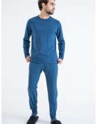 Calvin Klein Pijama de bumbac cu decolteu la baza gatului - Albastru petrol