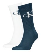 Calvin Klein Set de sosete lungi cu logo - 2 perechi - Alb/Albastru petrol