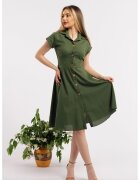 CAMISSI Rochie-camasa evazata din in - Kaki