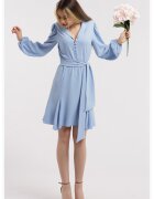 CAMISSI Rochie cu terminatie asimetrica si decolteu in V - Albastru azur