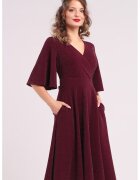 CAMISSI Rochie evazata cu maneci clopot - Visiniu