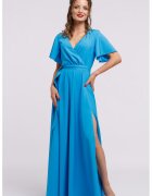 CAMISSI Rochie lunga evazata cu slit lateral la terminatie - Albastru azur