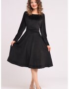 CAMISSI Rochie midi cu aspect de catifea - croiala evazata si buzunare laterale - Negru