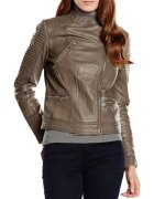 Caroline Geaca de dama Usual Way piele naturala - kaki -