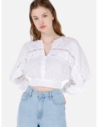 COLINS Bluza crop cu insertii din dantela - Alb