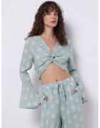 COLINS Bluza cu maneci clopot si model - Verde deschis/Alb murdar