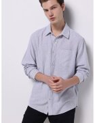 COLINS Camasa relaxed fit din amestec de in cu buzunar pe piept - Alb/Bleumarin