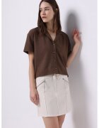 COLINS Fusta mini cu snur elastic in talie - Bej