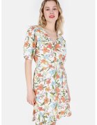 COLINS Rochie din amestec de in cu model floral - Alb/Portocaliu/Albastru