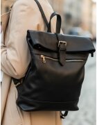 Dasha Rucsac dama Made in Italy - piele naturala - negru - 3 compartimente