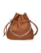 David Jones Geanta bucket de piele ecologica cu bareta lant - Coniac