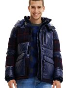 Desigual Geaca barbati bleumarin - matlasata - cu gluga - lana/poliester