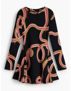 Desigual Rochie mini cu imprimeu si maneci lungi - Rosu/Negru
