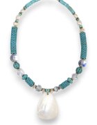 Dora Lazarof Colier magnezit albastru - perle albe - Albastru
