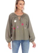 Eranthe Bluza Dama - Boho - stil IE cu Pictura Realizata Manual V357 - Verde