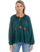 Eranthe Bluza Dama - Boho - stil IE cu Pictura Realizata Manual V359 - Verde