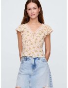 Gap Bluza cu model floral si insertii de dantela - Verde/Galben/Piersica