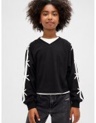 Gap Bluza de trening cu decolteu in V si dungi contrastante - Alb/Negru